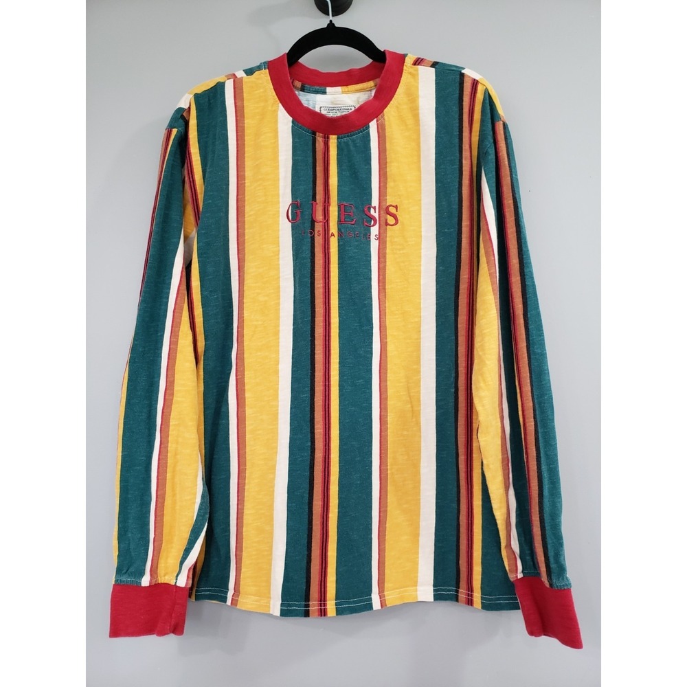 GUESS‎ ORIGINALS Sayers MEDIUM Striped Long Sleeve Tee Shirt Red Green Yellow